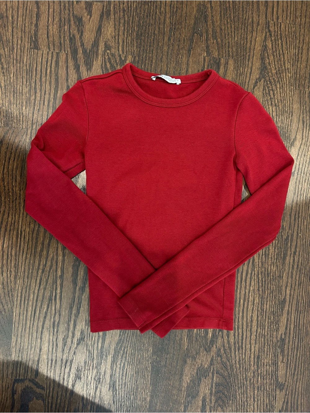 Zara Bright Red Long-Sleeve Crewneck Top